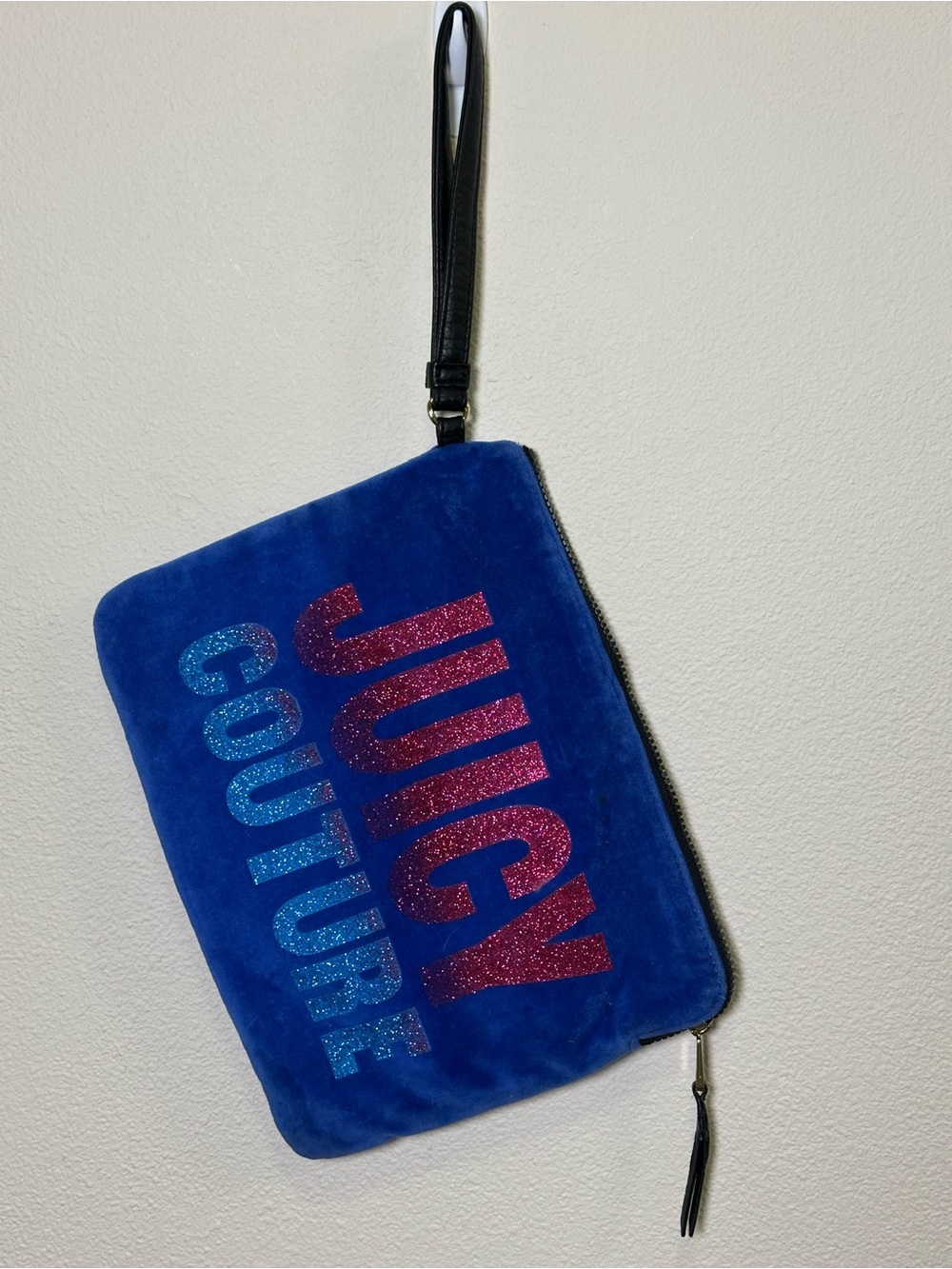 Juicy Couture Vintage Royal Blue Glitter Logo Wristlet